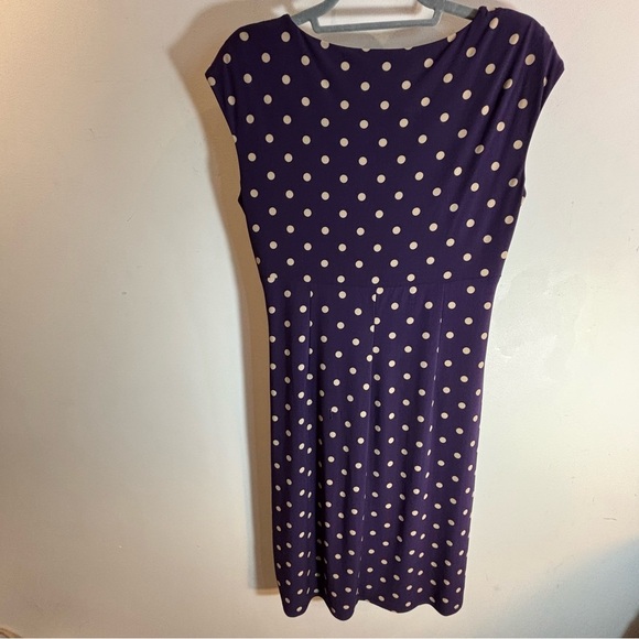 LAUREN RALPH LAUREN Sz 10 Purple Beige Polka Dot Above the Knee Ruched Dress - Picture 7 of 8